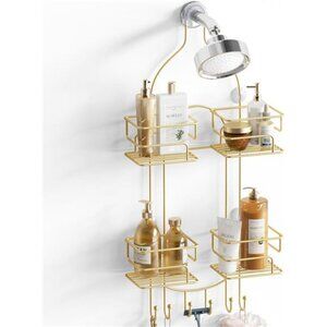 hanging shower caddy over shower head no drill bathroom organizer rack